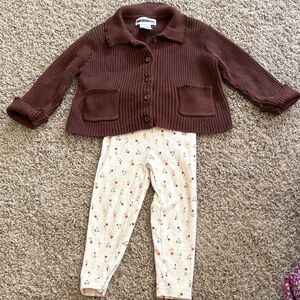 Gymboree Brown Sweater and Cream Print Stretchy Pants Kids Matching Set